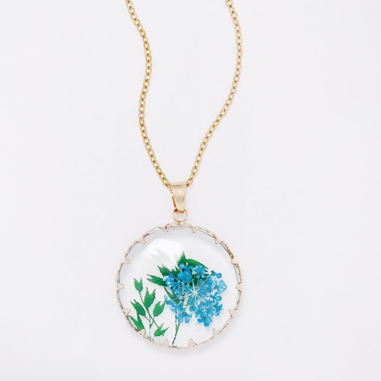 SSYN7452 - Steel 40cm + 5cm round floral resin necklace