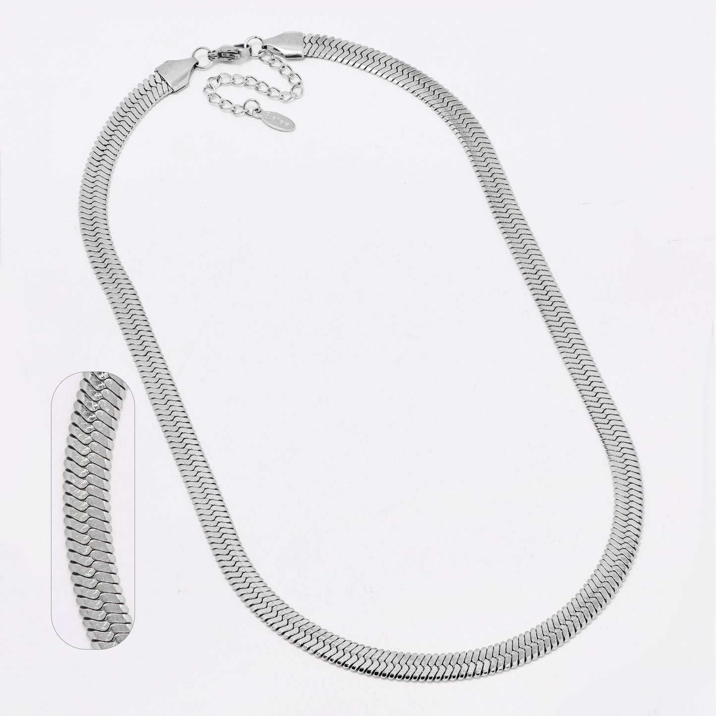 SSYN7789 - Steel 42cm + 5cm herringbone necklace