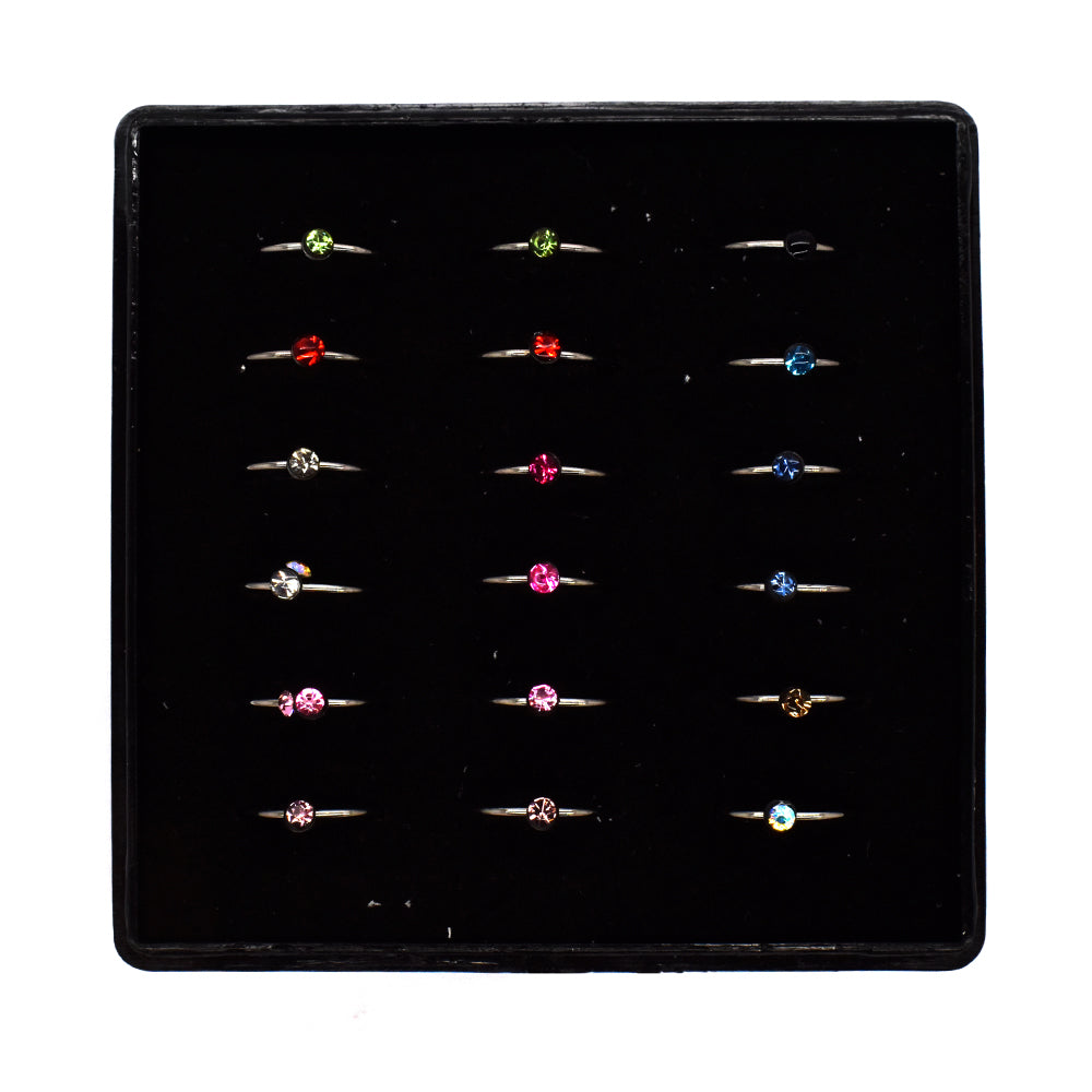 18 Piece Stainless steel multi colour cubic zirconia nose rings
