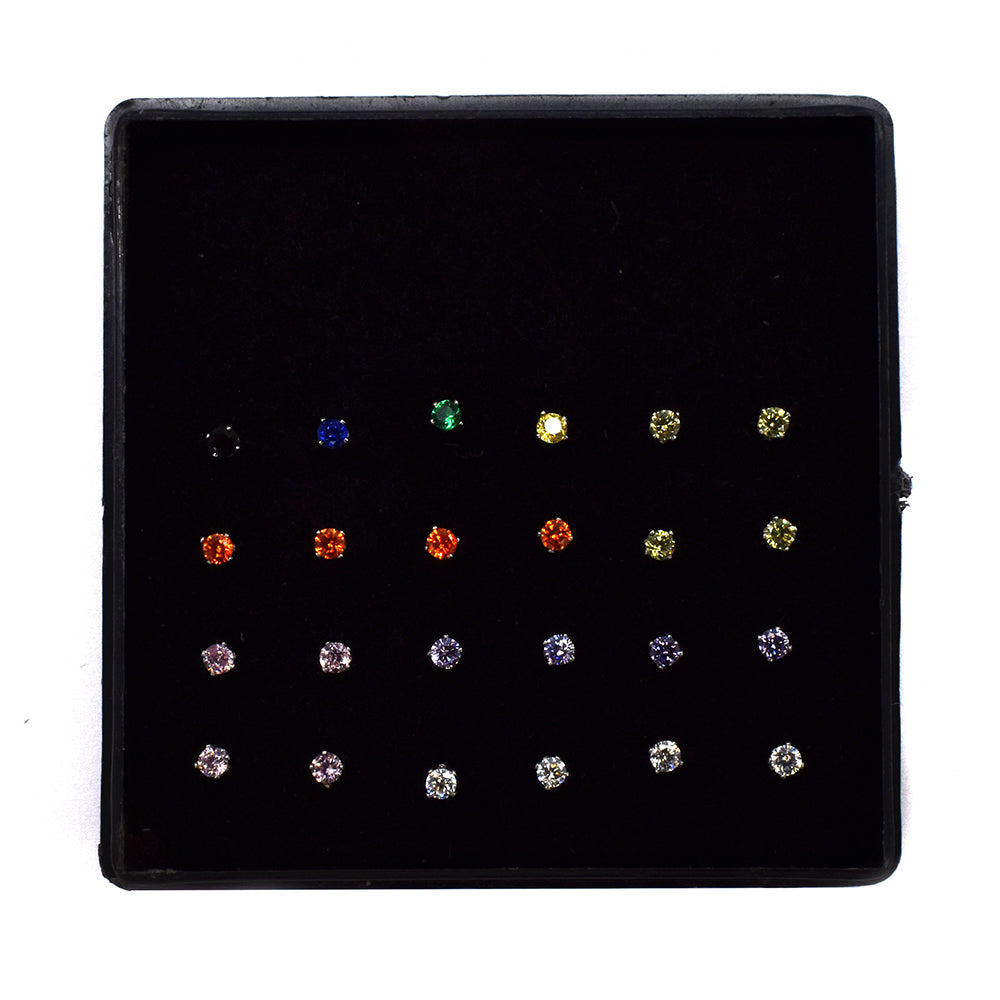 24 Piece Stainless steel Multicolour cubic zirconia nose studs piercing
