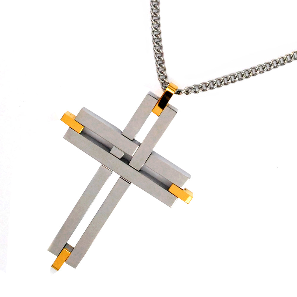 Stainless steel two tone knotted cross pendant on chain - SSYP175