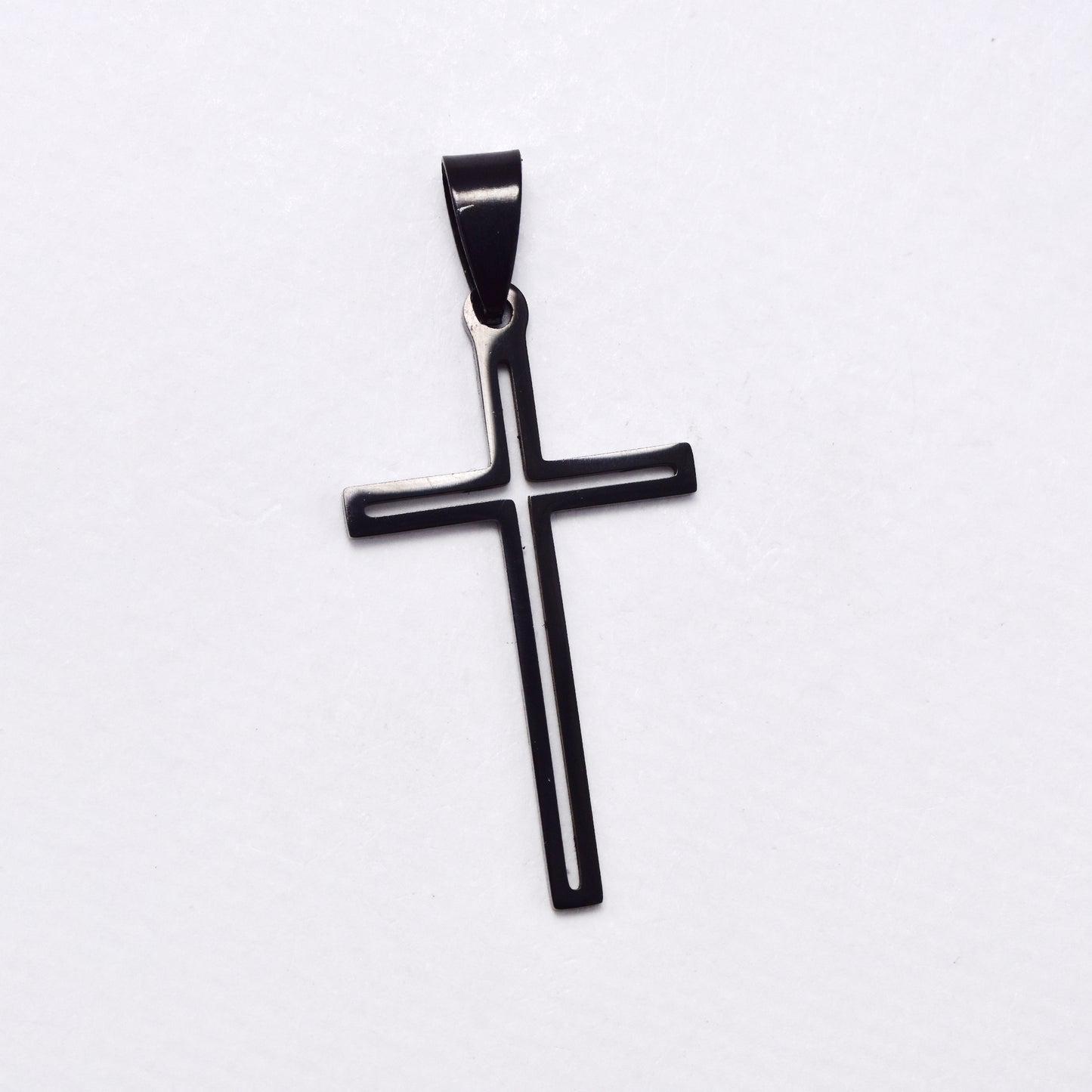 Thin cutout cross steel pendant - SSYP5648