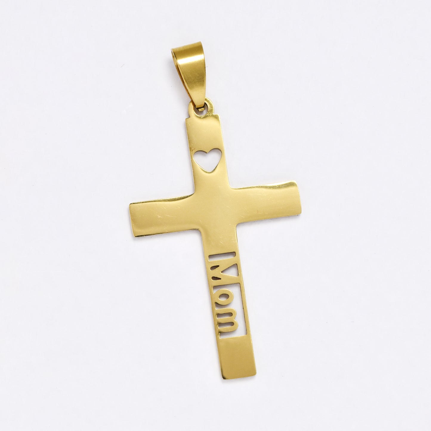 SSYP6068 - St Steel 43mm x 25mm Mom heart cross pendant