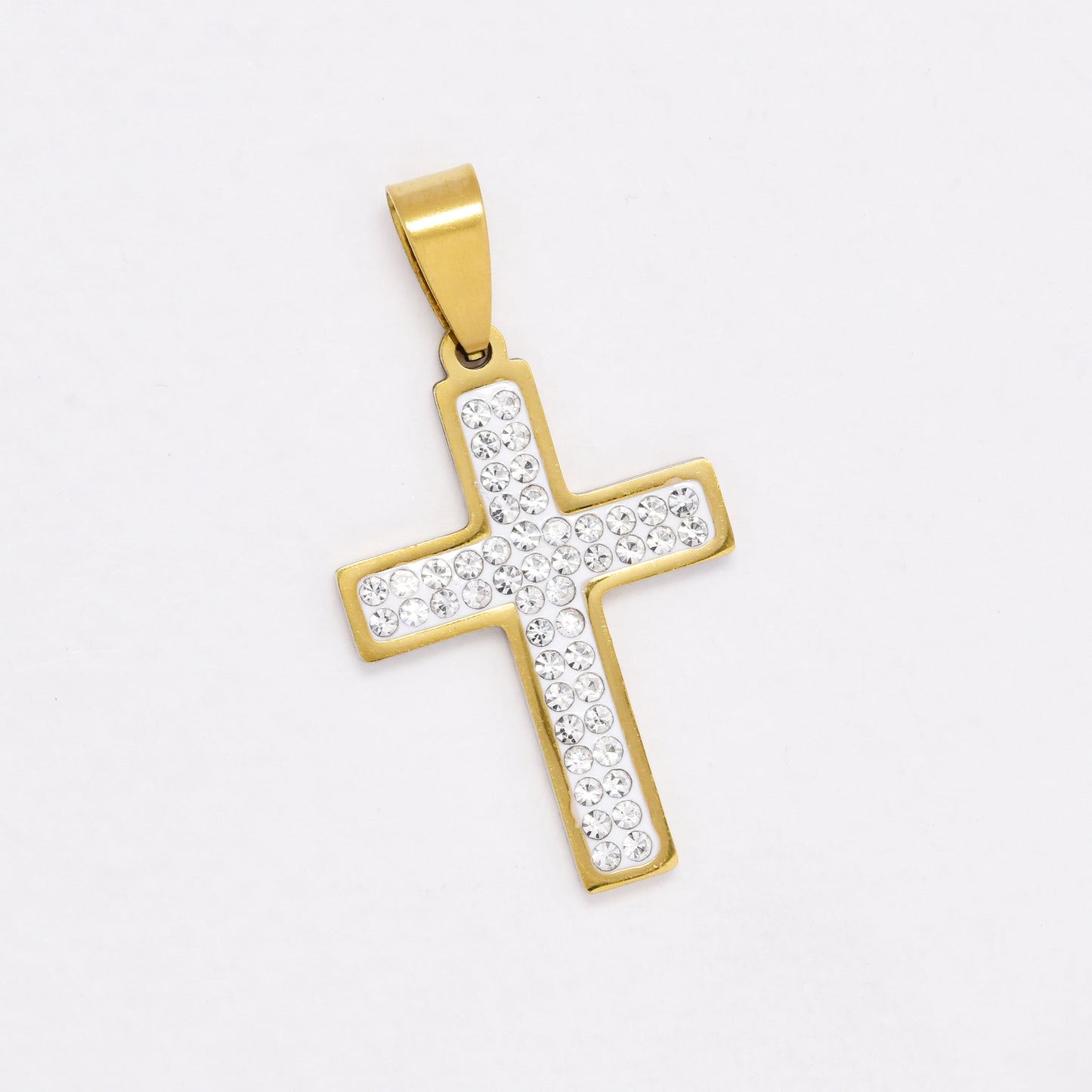 SSYP6446 - St Steel 30mm x 20mm crystal cross pendant