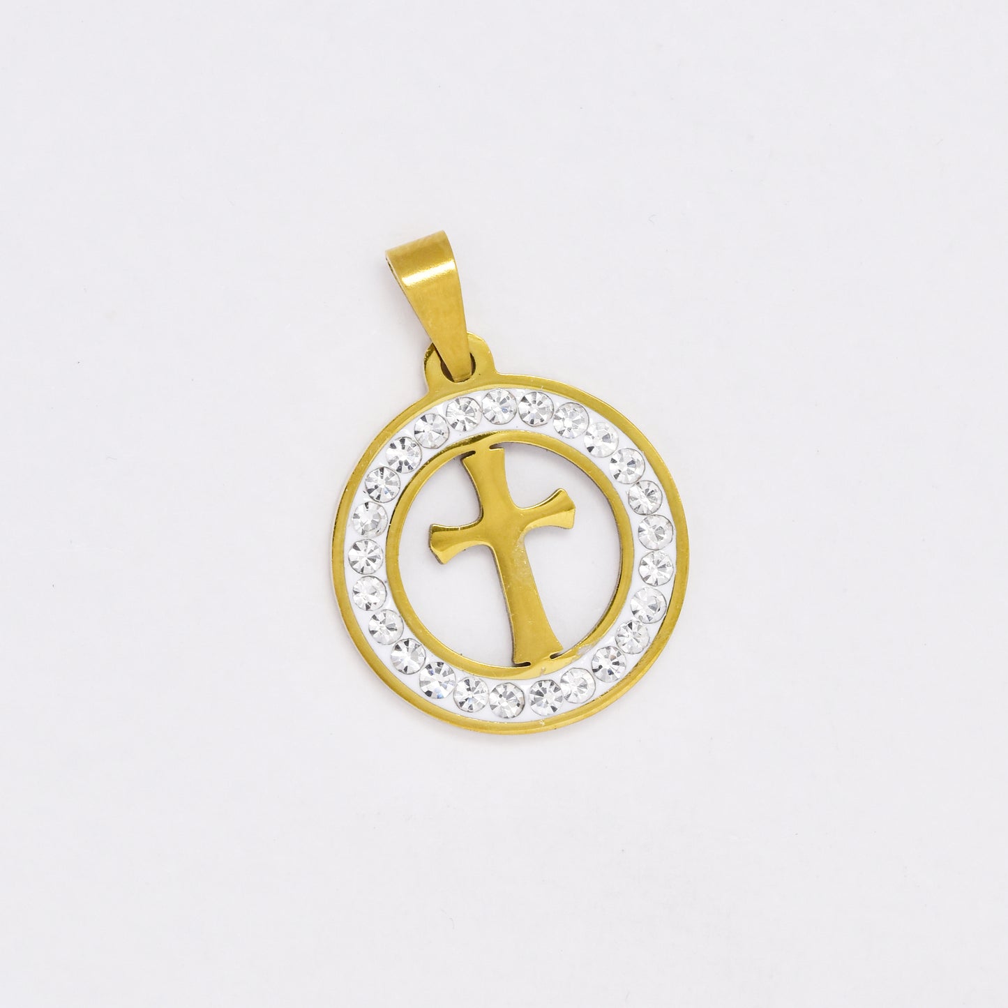 SSYP6447 - St Steel 20mm crystal circle cross pendant