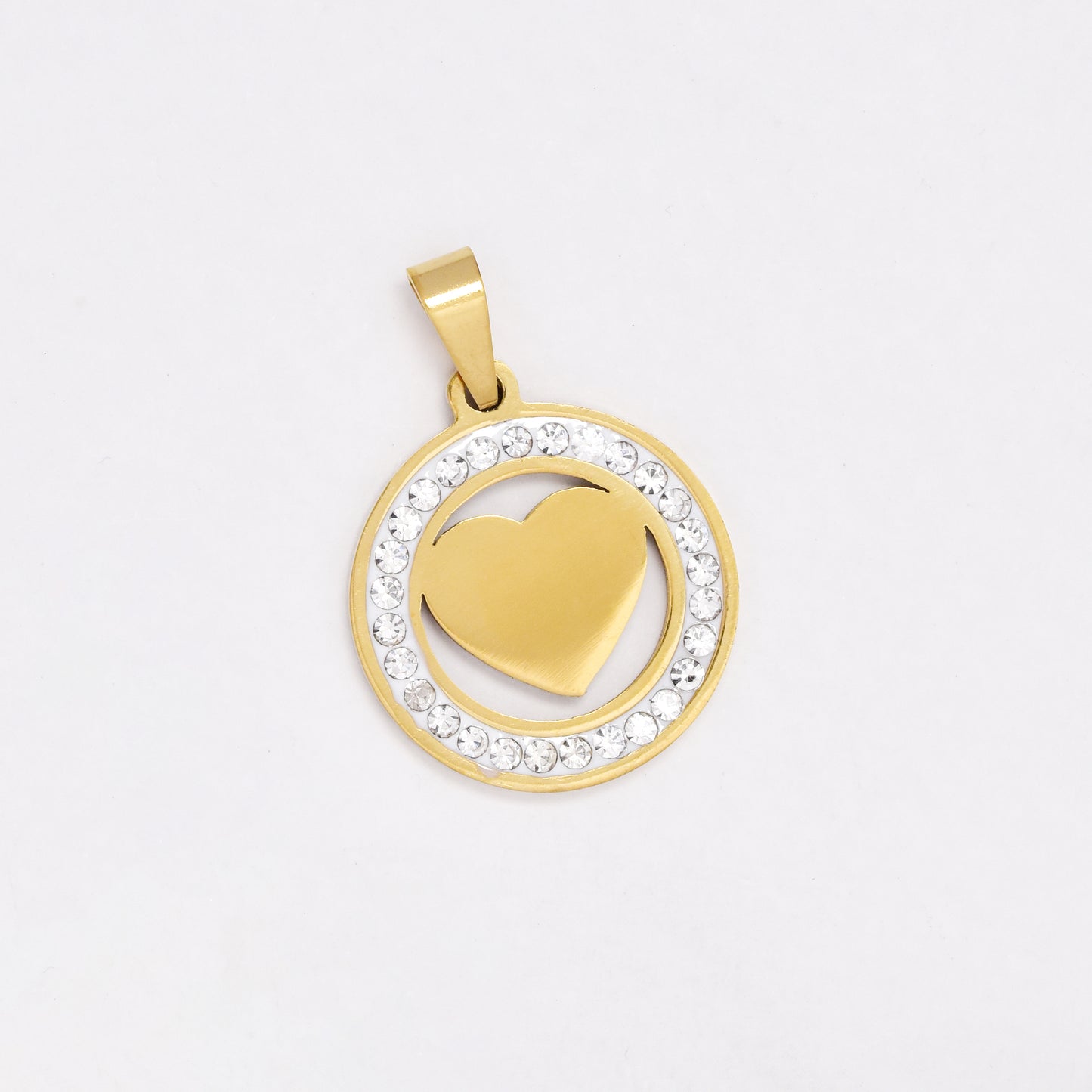 SSYP6448 - St Steel 20mm crystal circle heart pendant