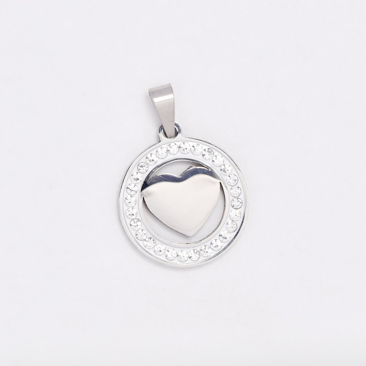 SSYP6448 - St Steel 20mm crystal circle heart pendant