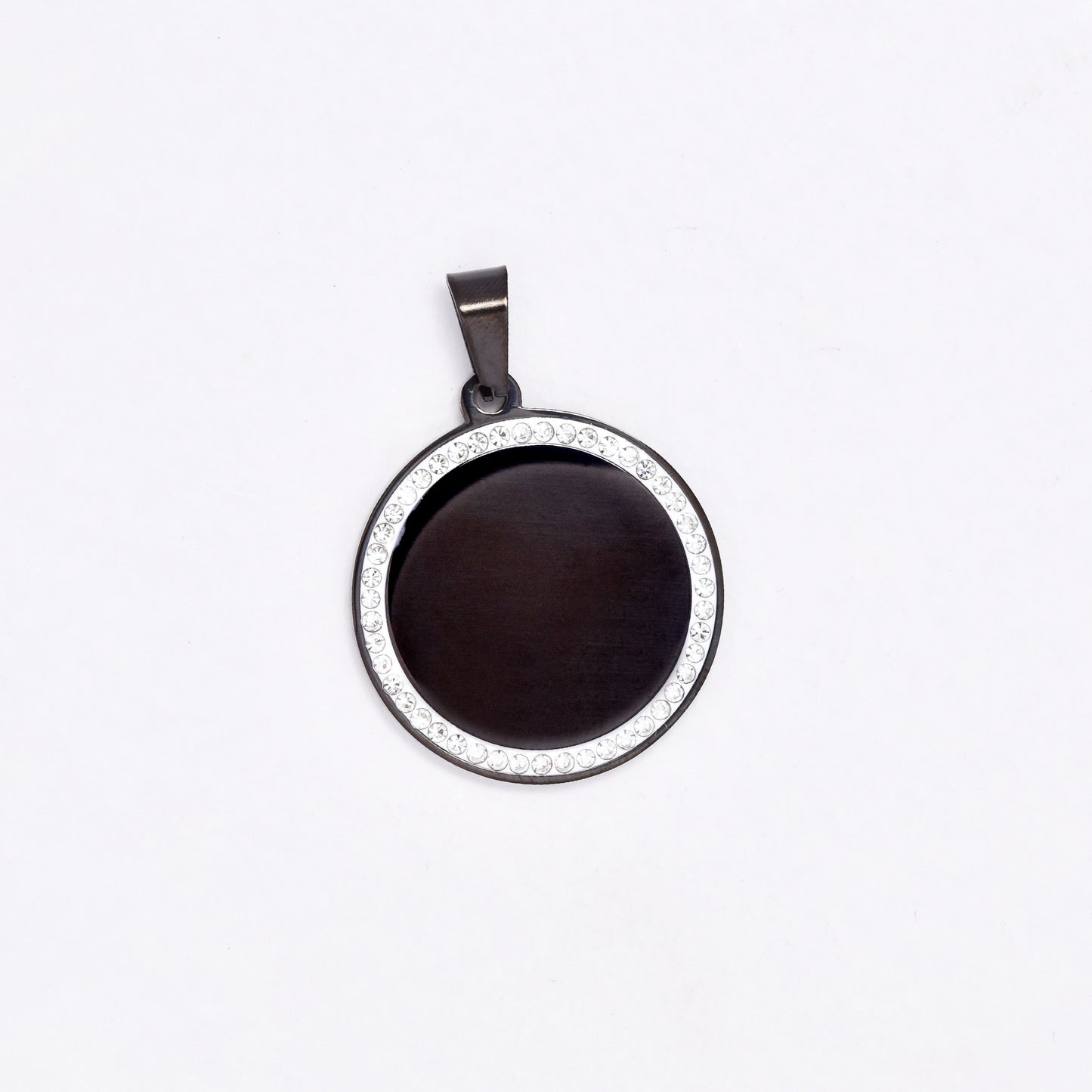 SSYP6455 - St Steel 25mm round crystal disk pendant