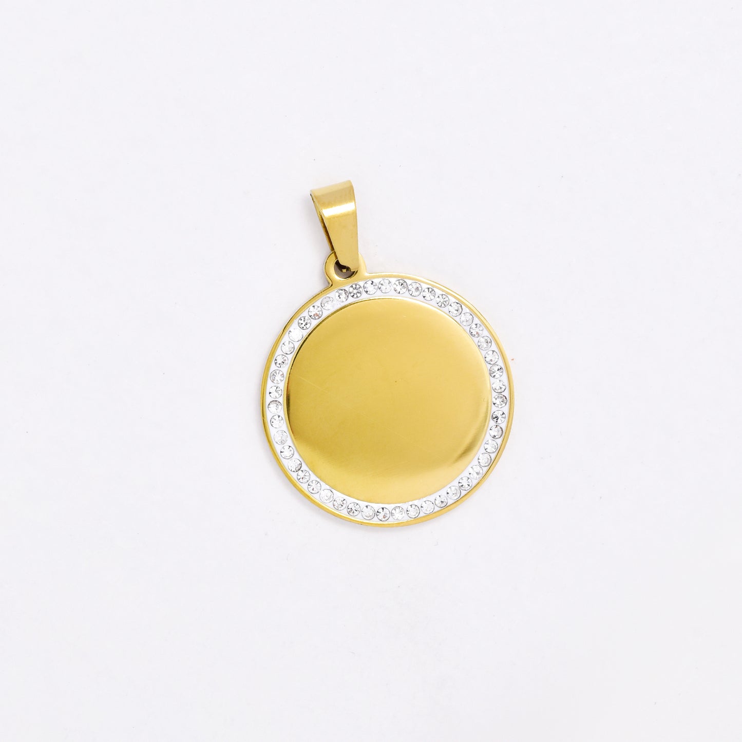 SSYP6455 - St Steel 25mm round crystal disk pendant