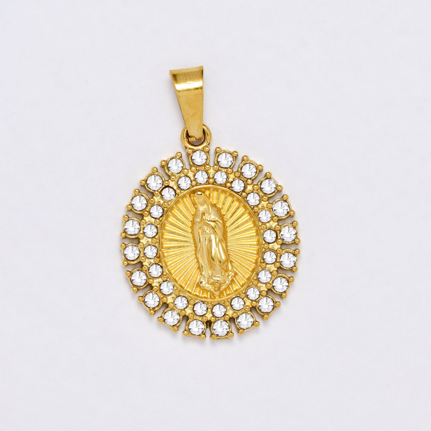 SSYP6856 - Steel 22mm x 20mm Mother Mary CZ pendant