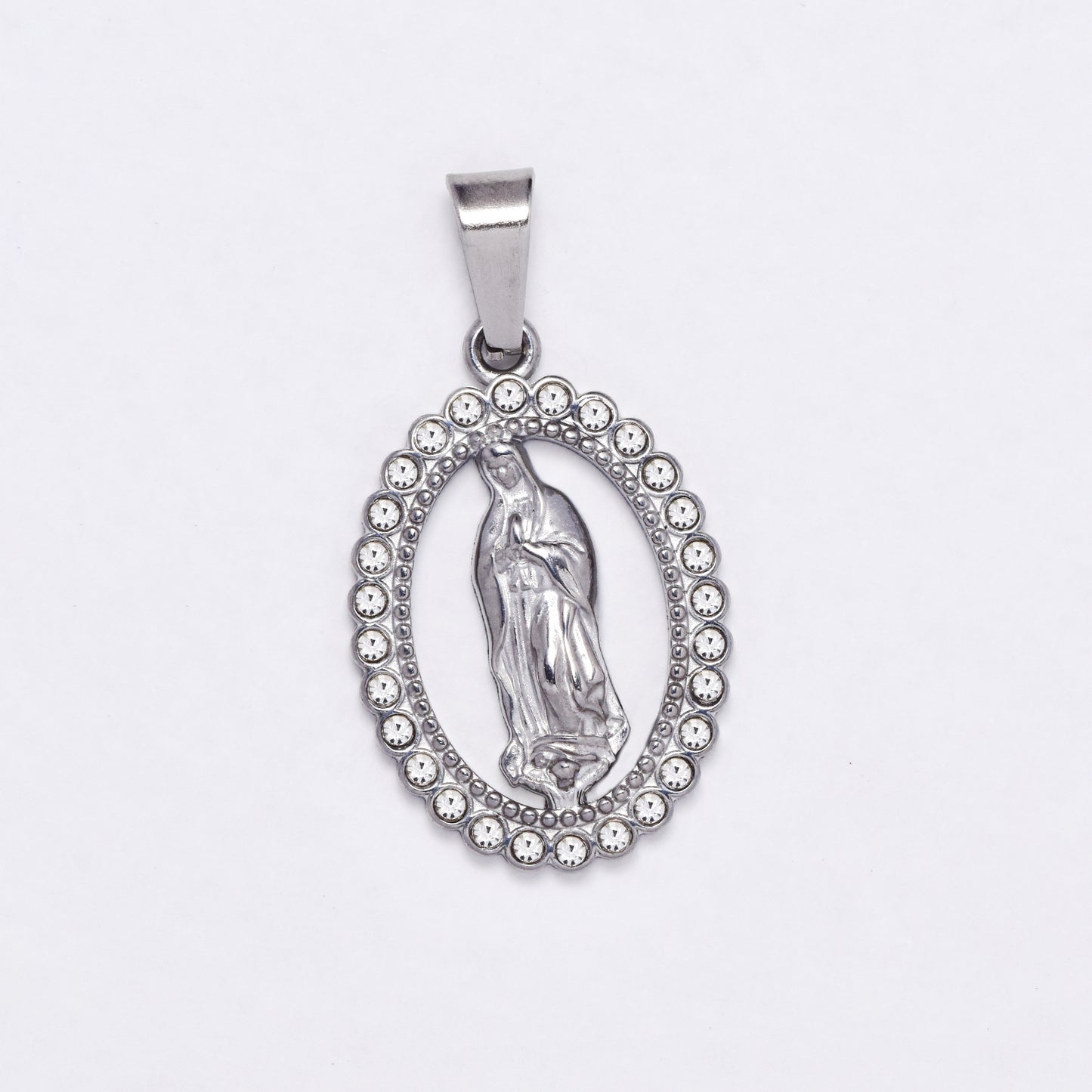SSYP6857 - Steel 22mm x 17mm cutout Mother Mary CZ pendant