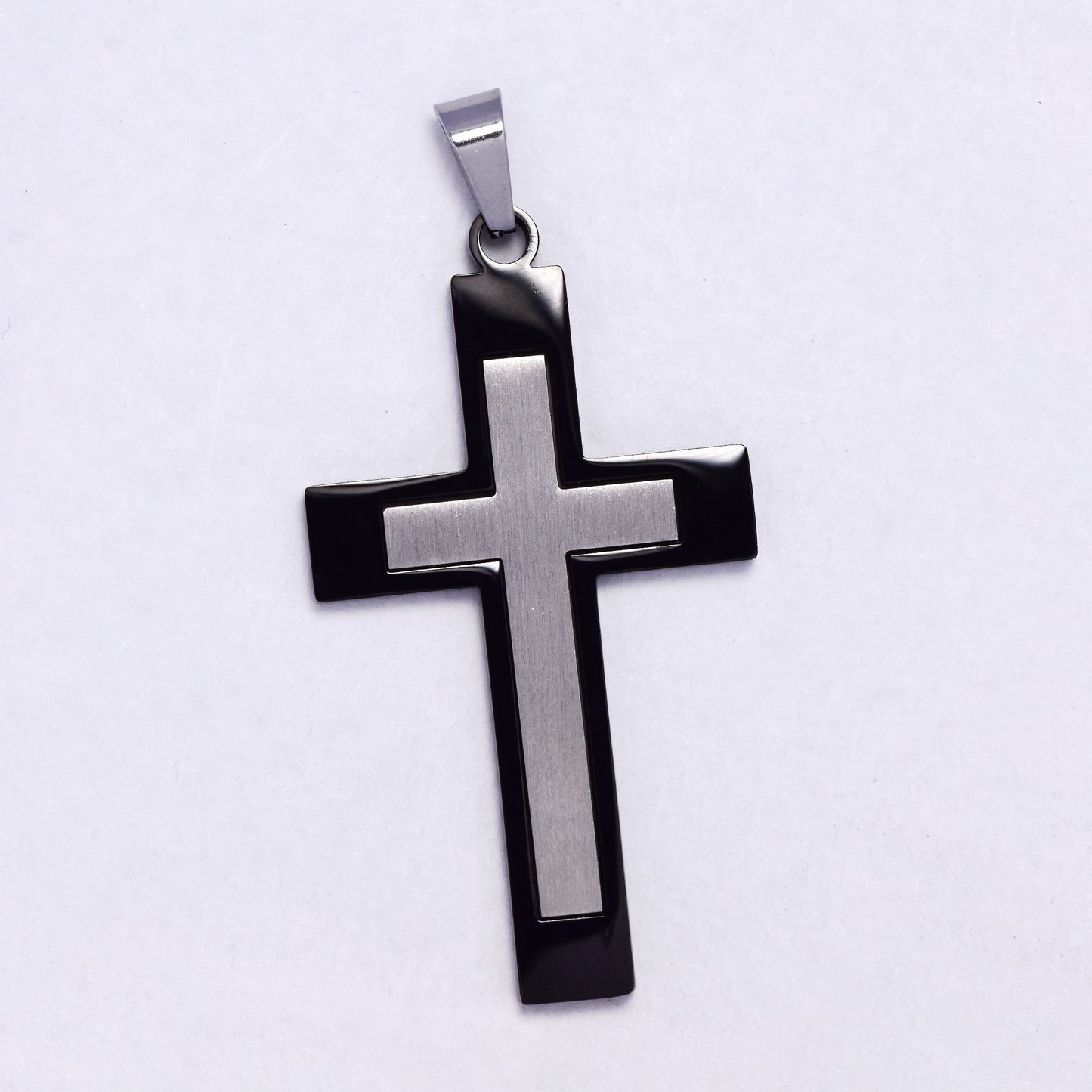 SSYP7197 - Steel 40mm x 25mm 2 toned cross pendant