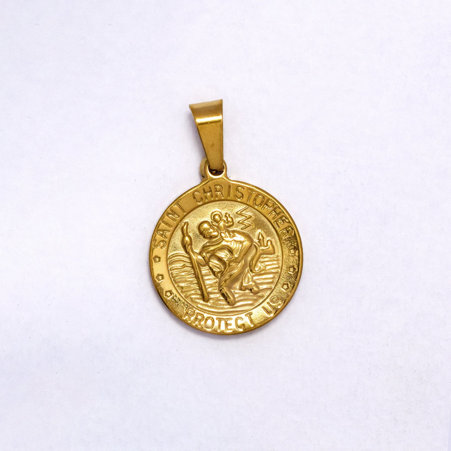 SSYP7198 - Steel 18mm round Saint Christopher medallion pendant
