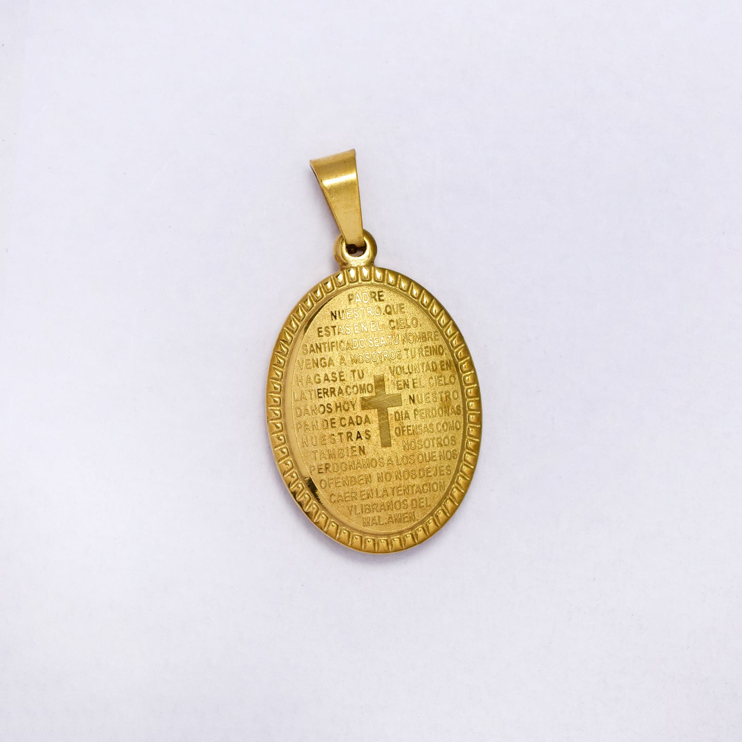 SSYP7201 - Steel 27mm x 18mm Spanish Lord's Prayer & cross oval pendant