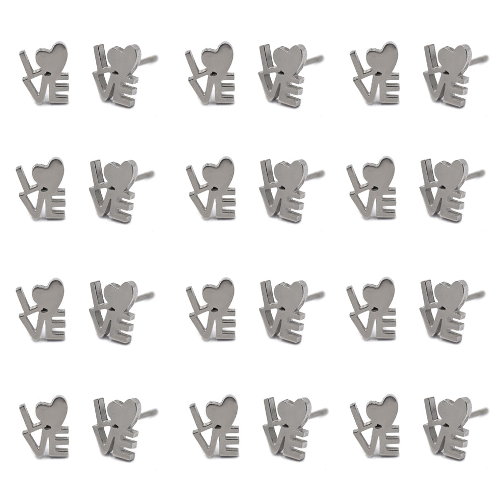 12 pack Stainless steel love stud earring - SSYPK4450