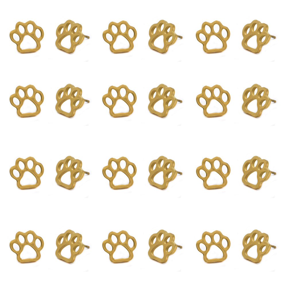 12 pack Stainless steel dog paws stud earrings - SSYPK4454