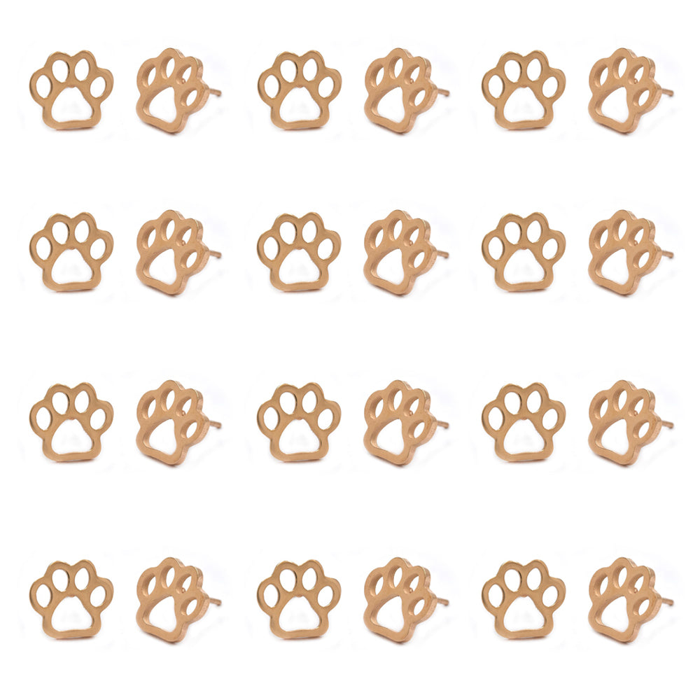 12 pack Stainless steel dog paws stud earrings - SSYPK4454
