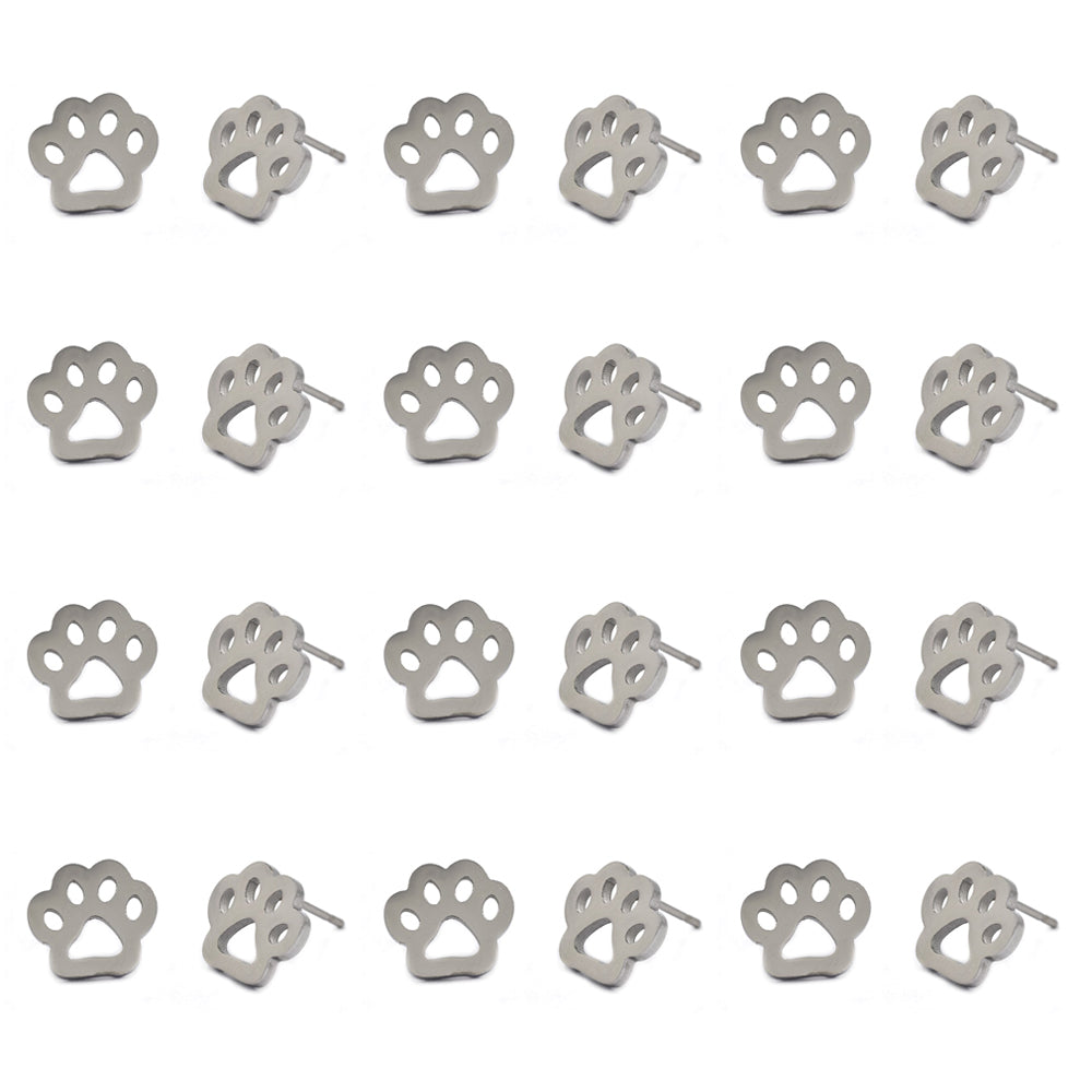 12 pack Stainless steel dog paws stud earrings - SSYPK4454