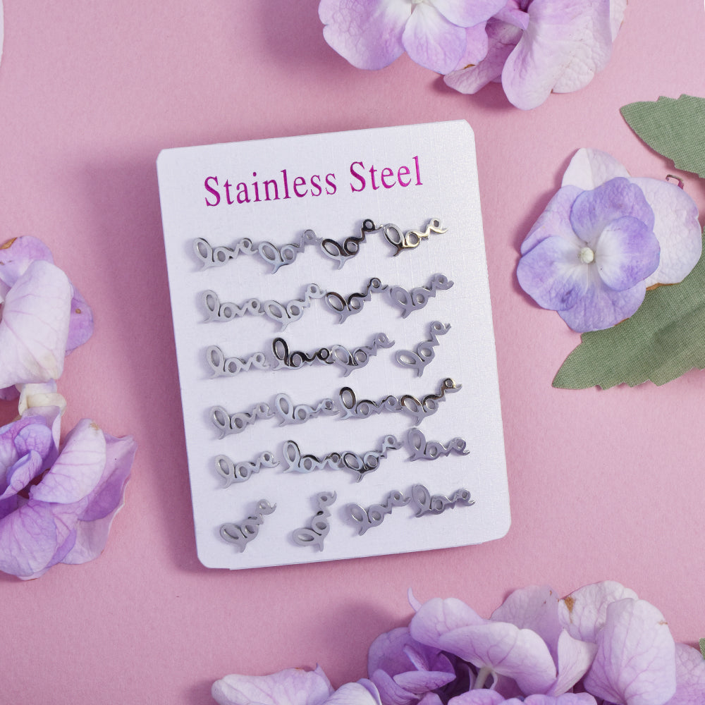 12 Pack Stainless steel love studs - SSYPK4704