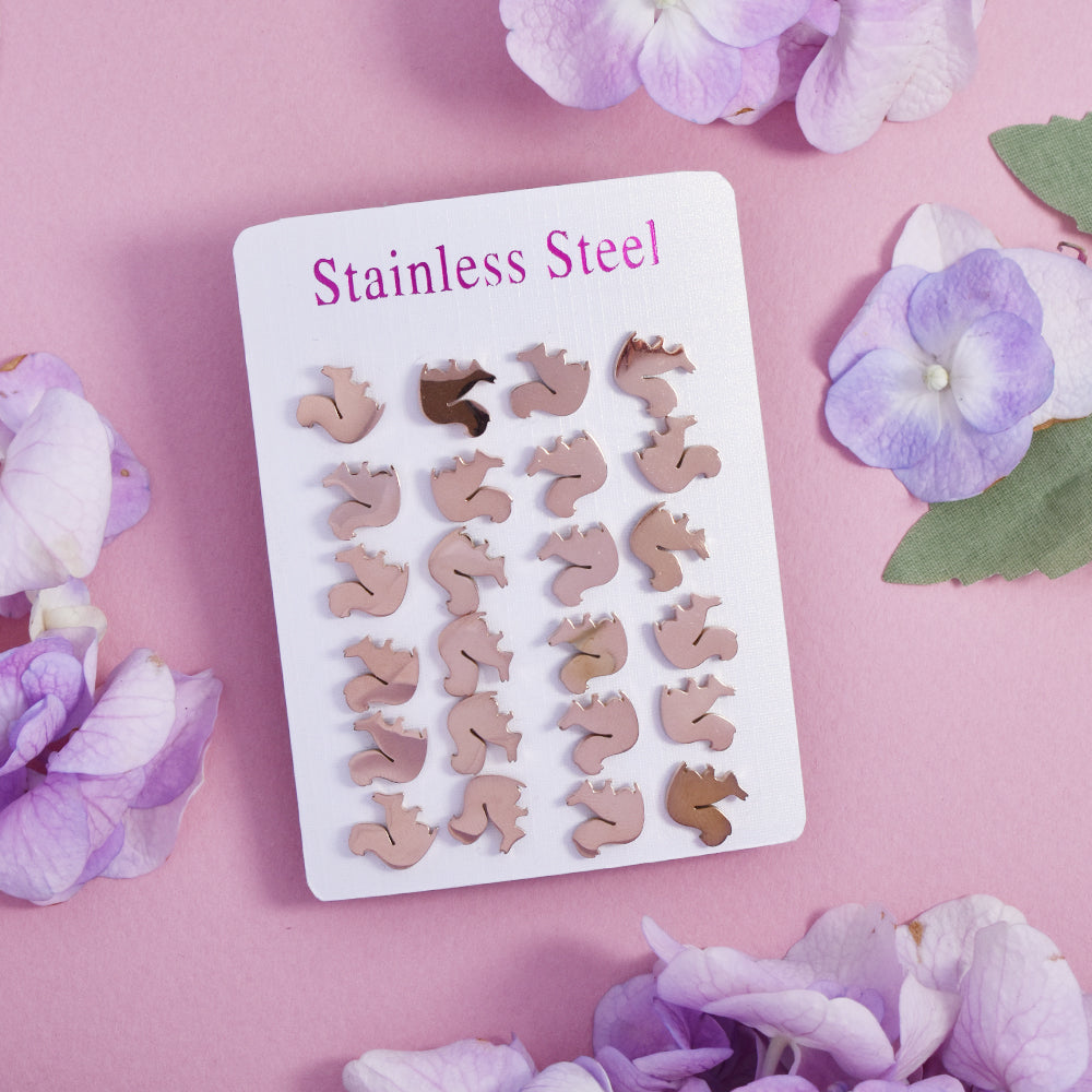 12 pack Stainless steel rose gold squirrel studs - SSYPK4709