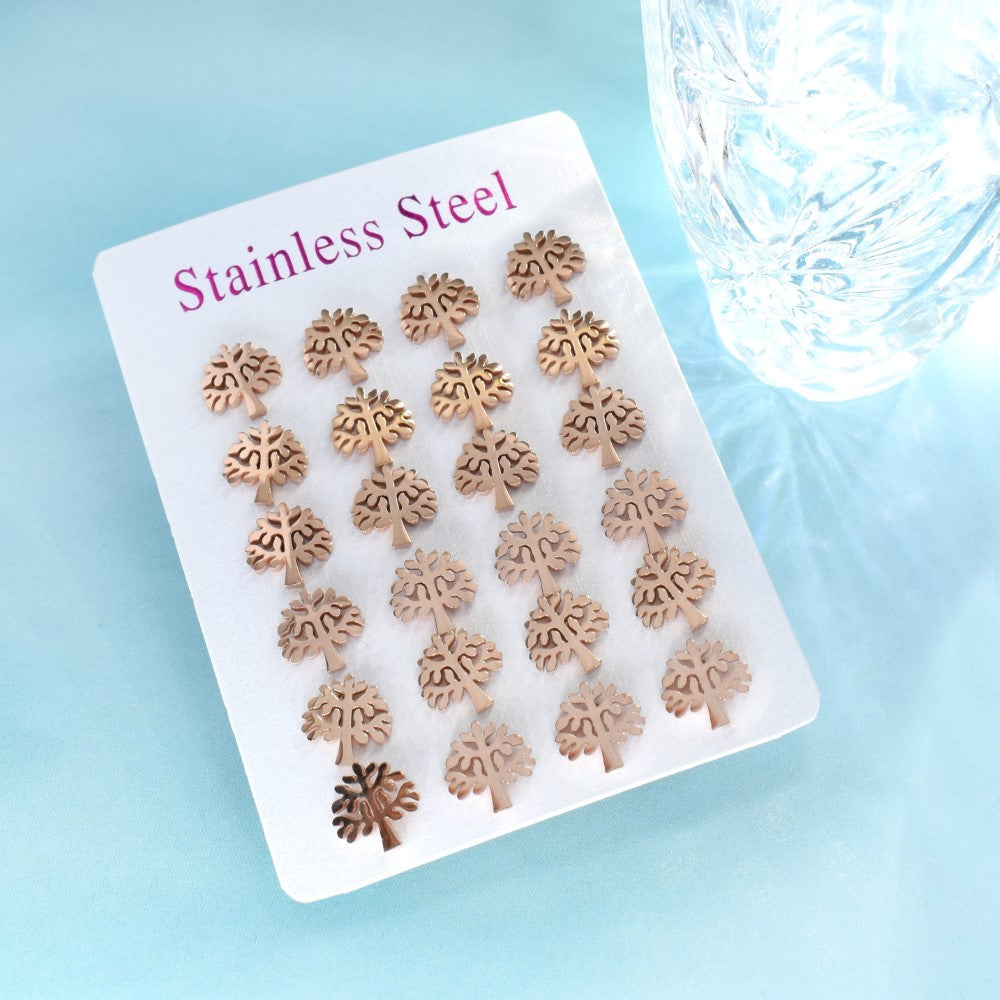 12 Pack rose gold Stainless steel tree of life stud earrings - SSYPK4716