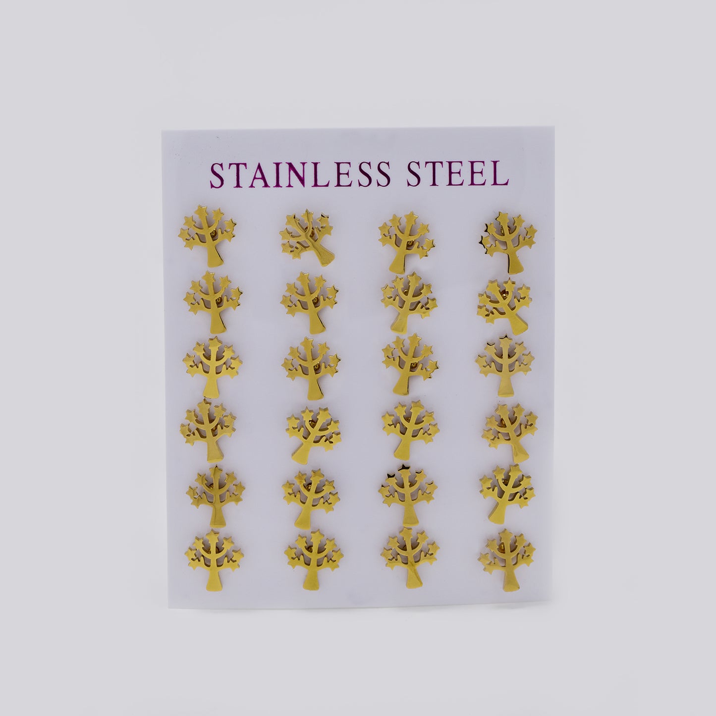 Stainless steel tree with stars 12 pack stud earring - SSYPK5448
