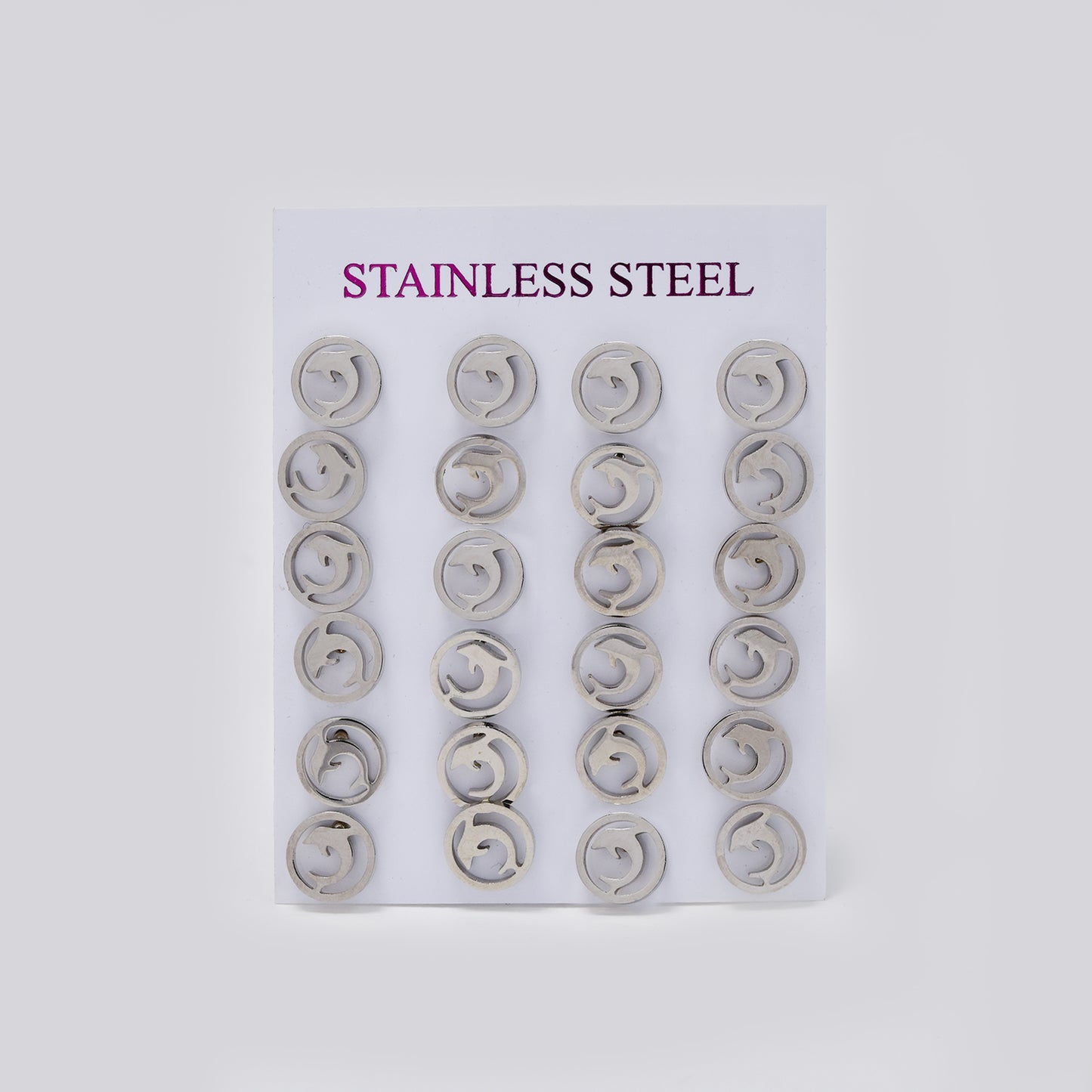 Stainless steel dolphin inside circle 12 pack stud earring - SSYPK5450