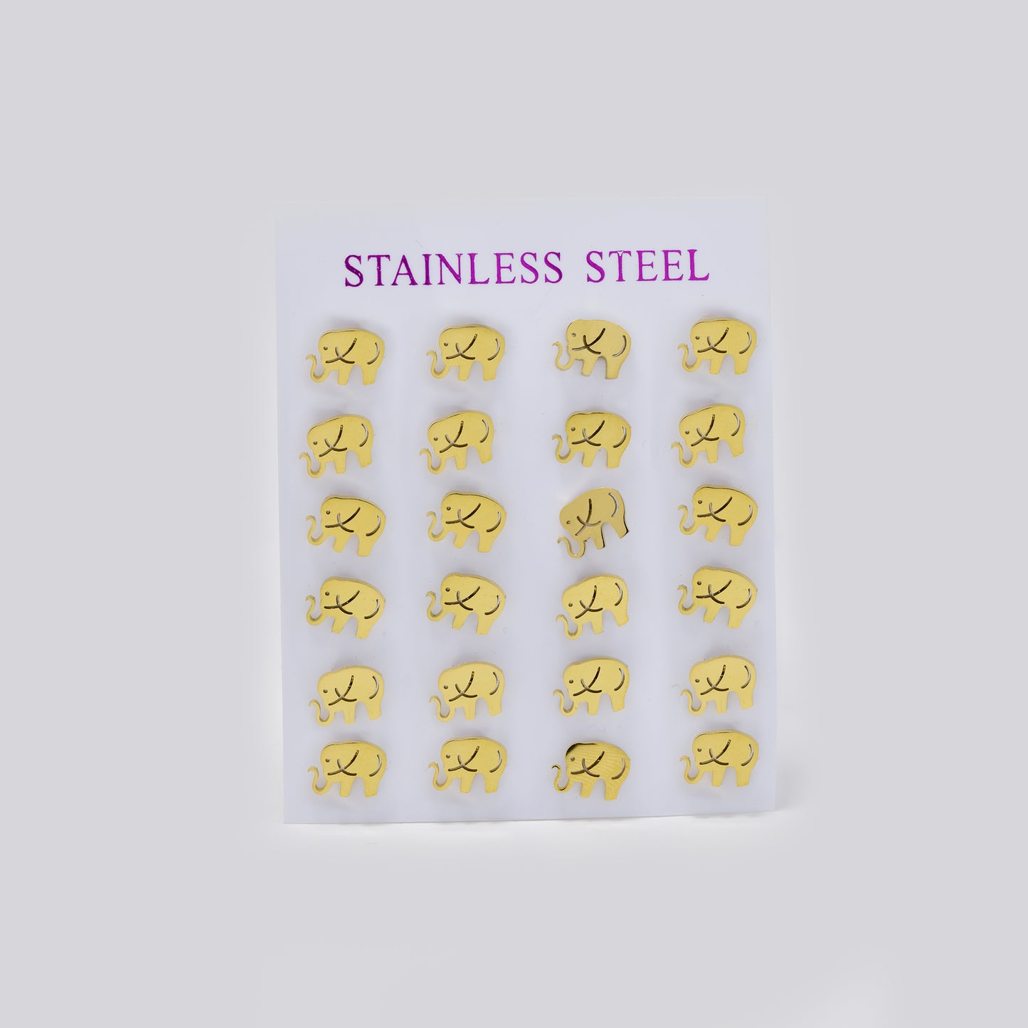 Stainless steel gold Elephant with thin trunk 12 pack studs - SSYPK5491