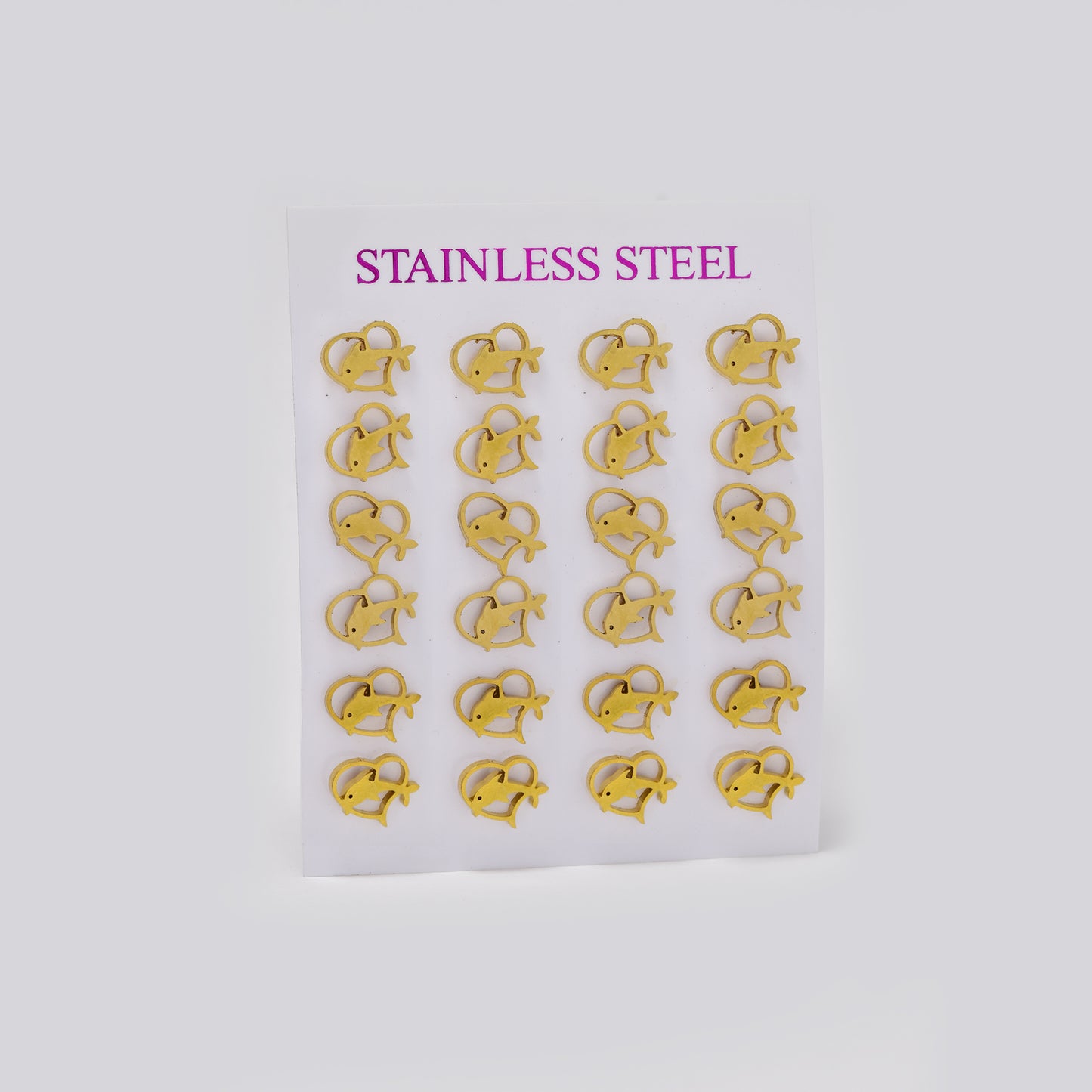 Stainless steel gold dolphin in heart 12 pack studs - SSYPK5499