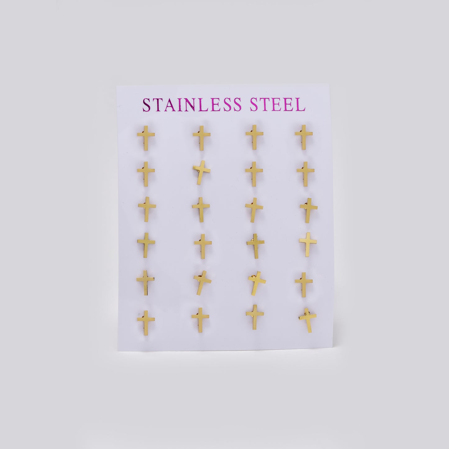 Stainless steel gold thin cross 12 pack studs - SSYPK5506