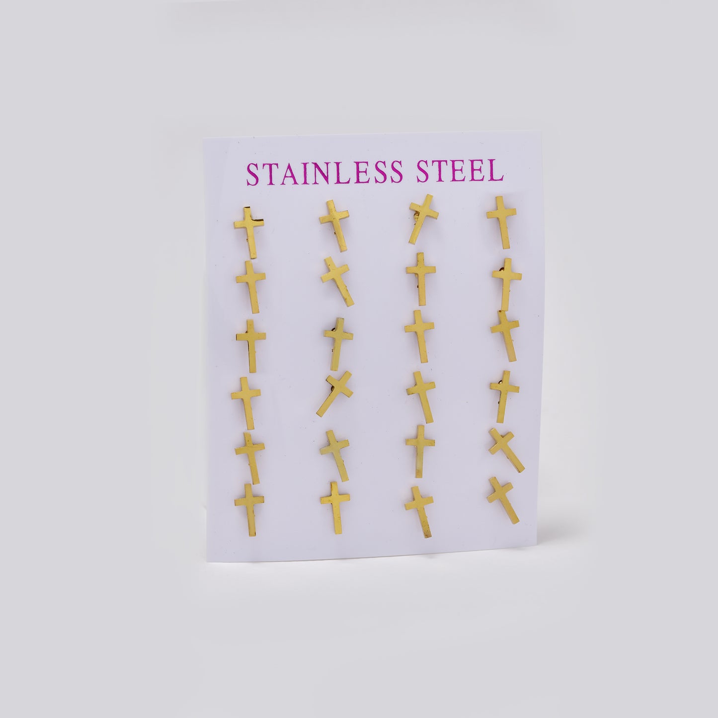 Stainless steel gold Long cross 12 pack studs - SSYPK5507