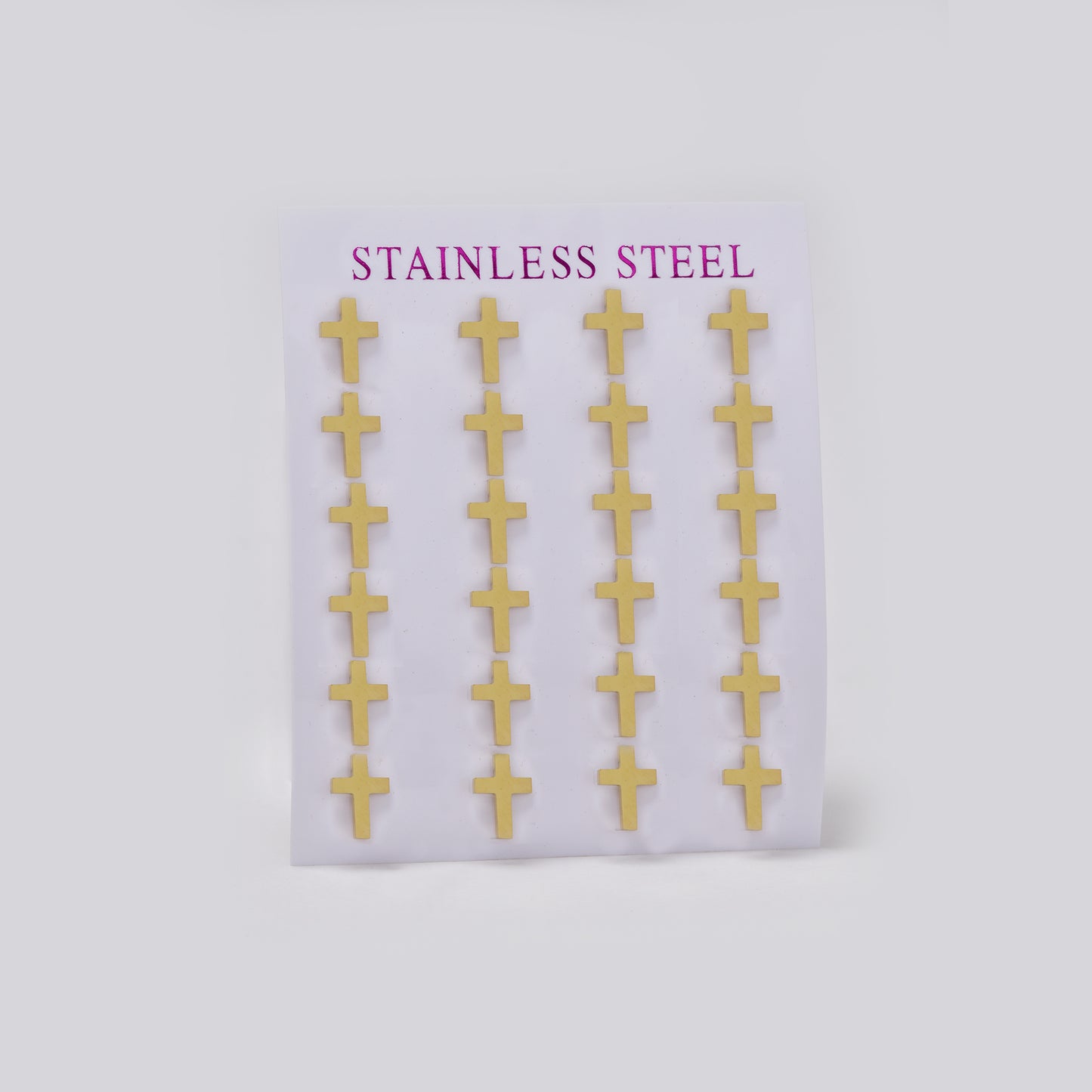 Stainless steel gold plain cross 12 pack studs - SSYPK5509