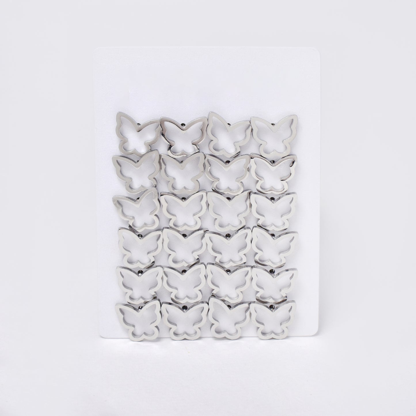SSYPK7373 - Steel 12 pack open butterfly stud earrings