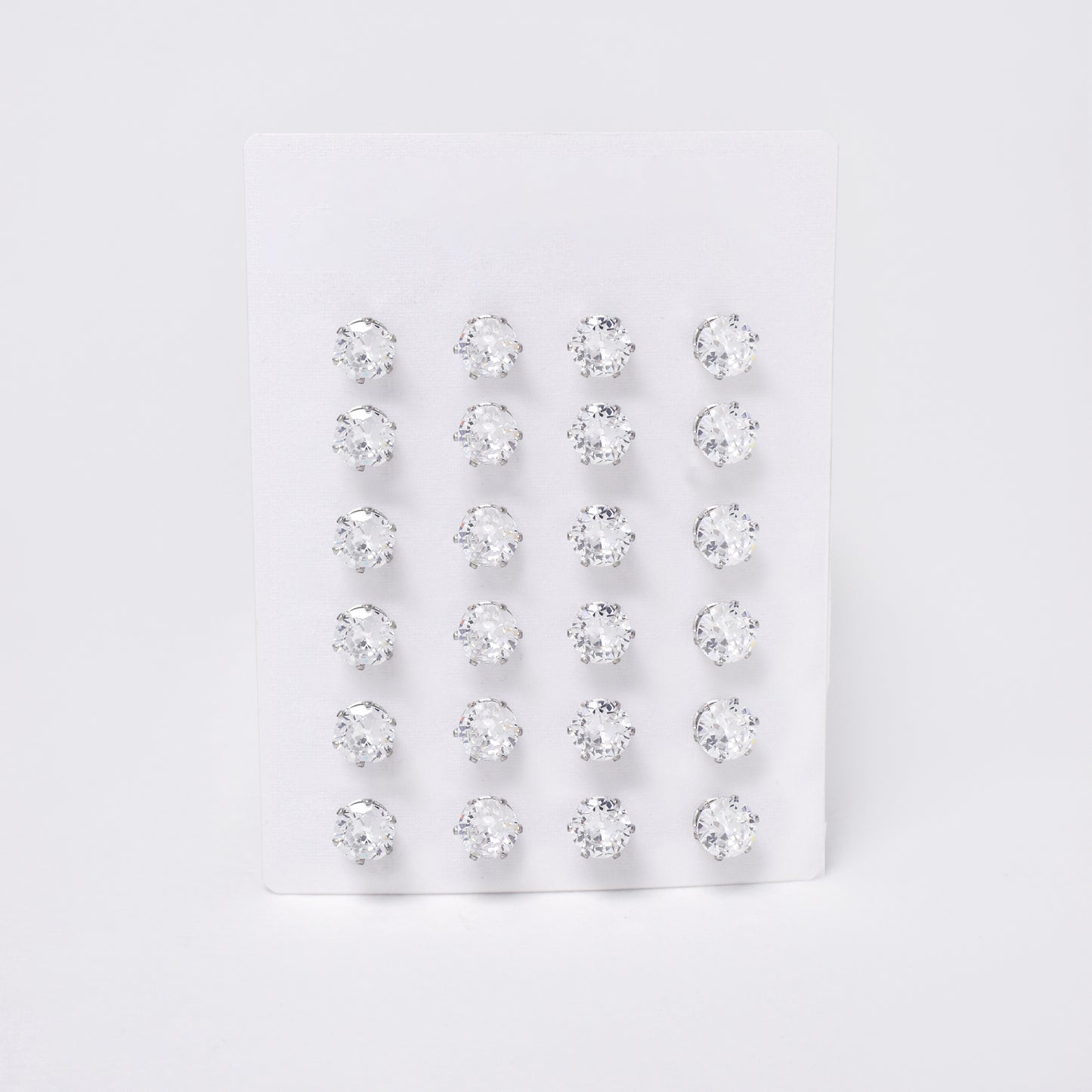 SSYPK7379 - Steel 12 pack 6mm round CZ stud earrings