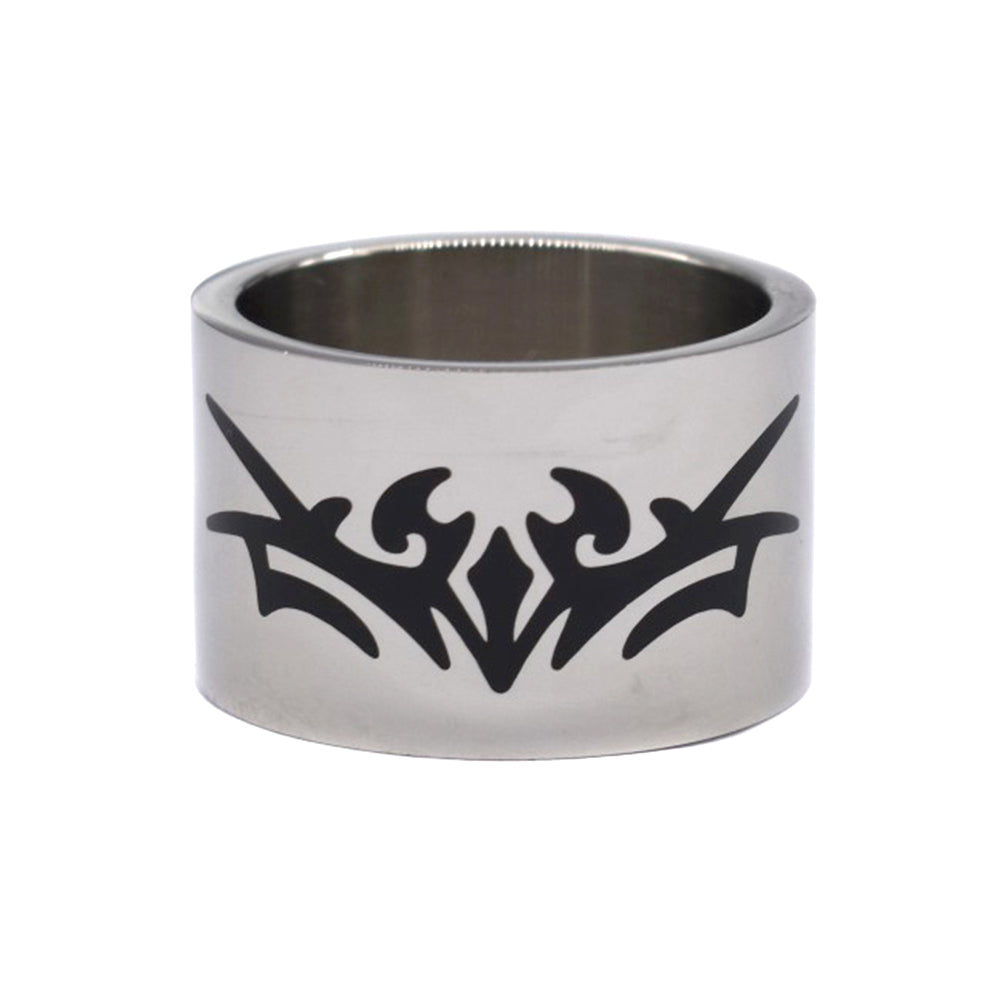 Stainless steel broad tattoo pattern ring - SSYR121