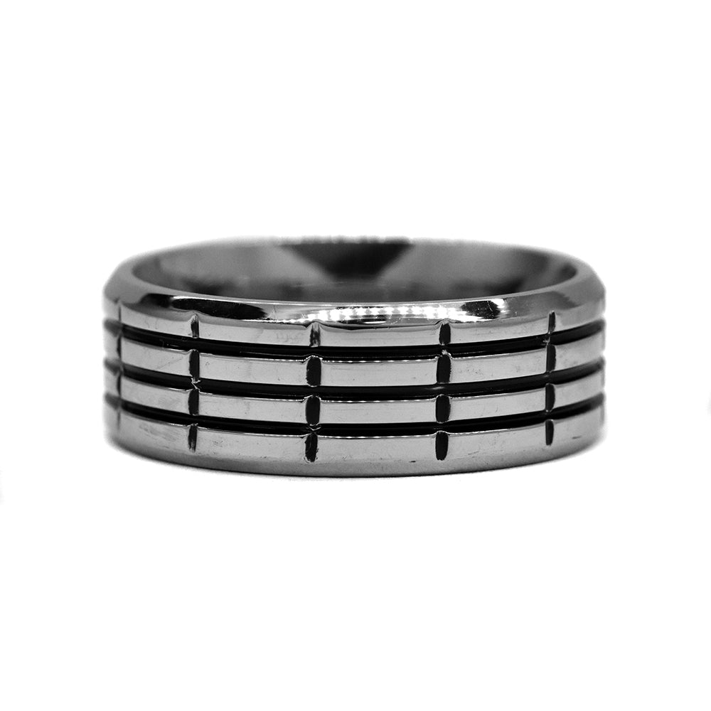 Stainless steel bold square lined ring - SSYR2225