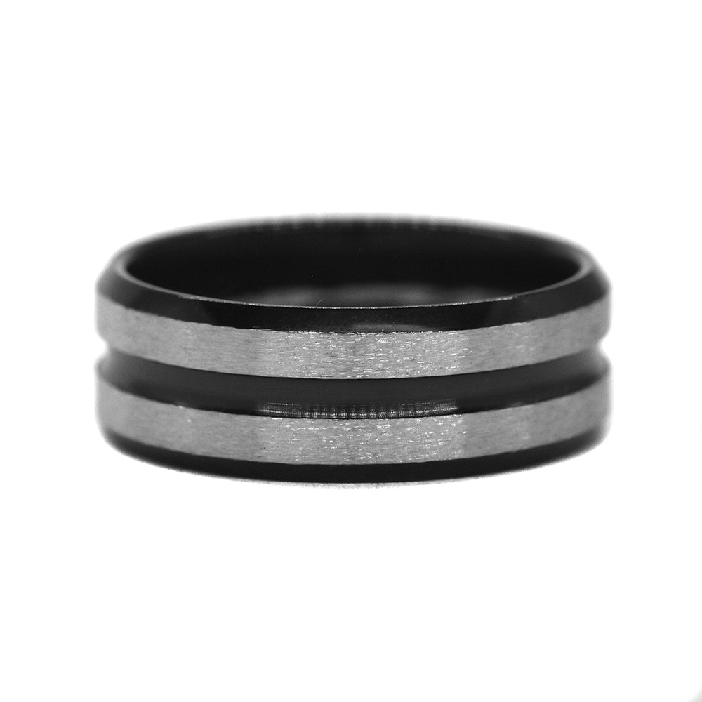 Stainless steel 2 stripe black plated ring - SSYR2239