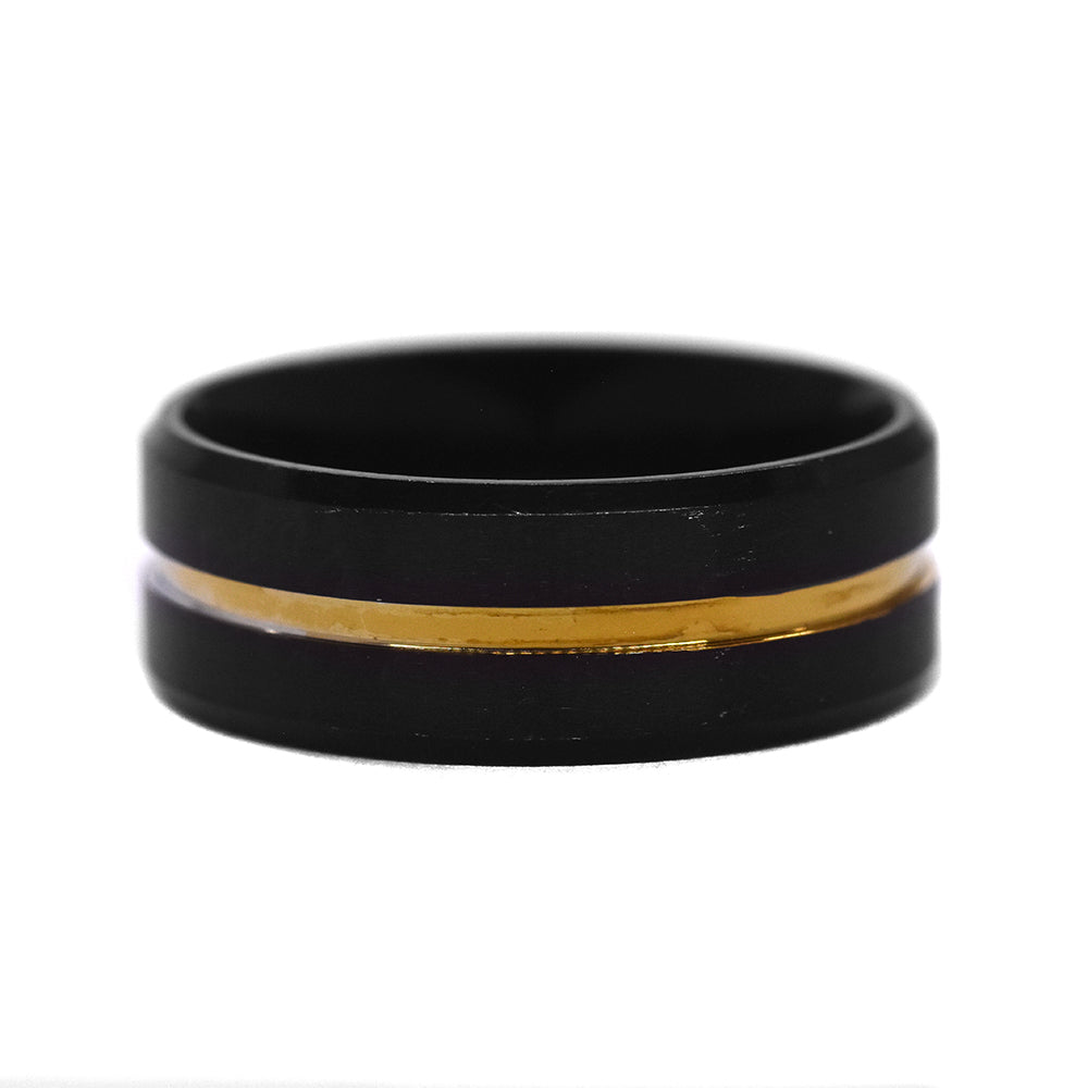 Stainless steel black plated gold stripe ring - SSYR2242
