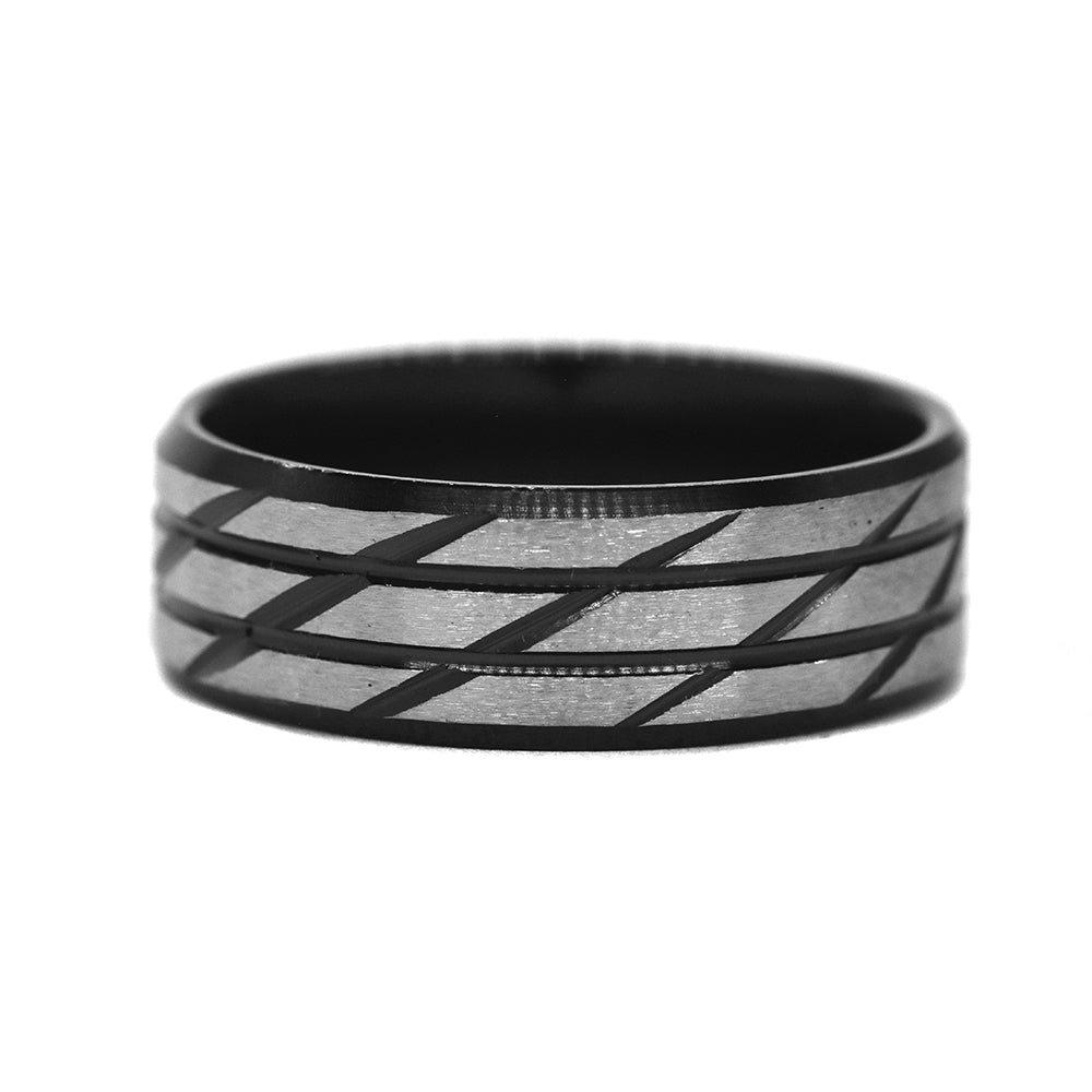 Stainless steel and black tire thread ring - SSYR2243