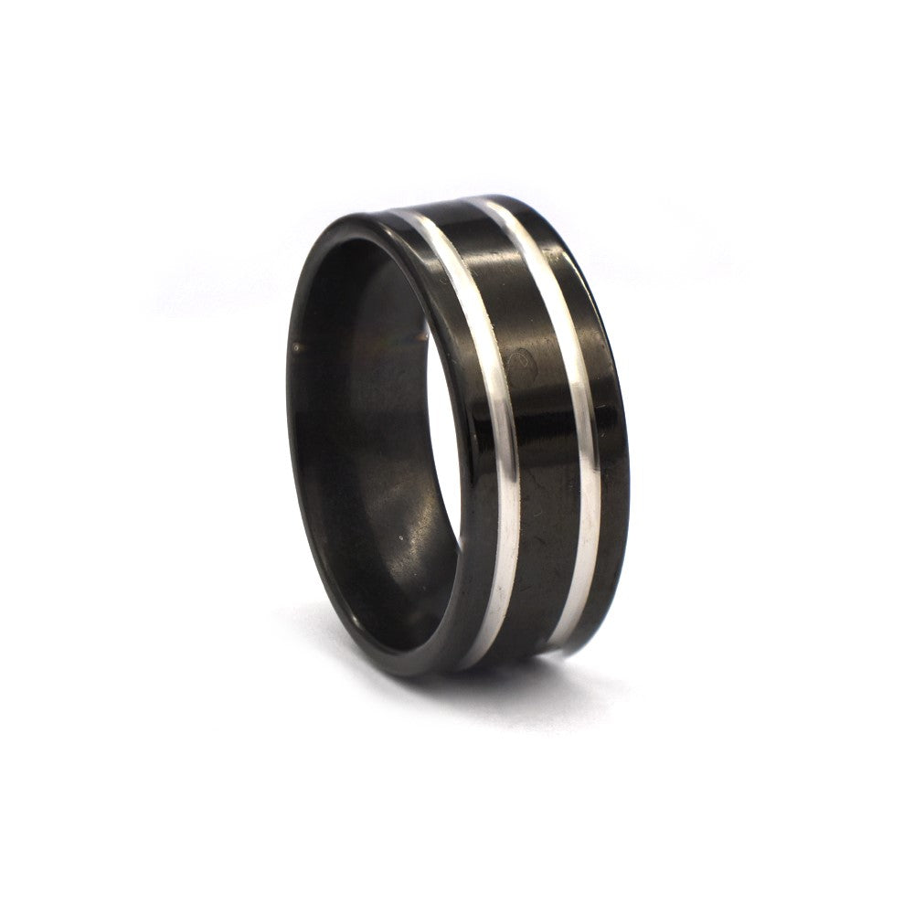Buy 1 get 1 FREE - Stainless steel double line black ring - SSYR4137