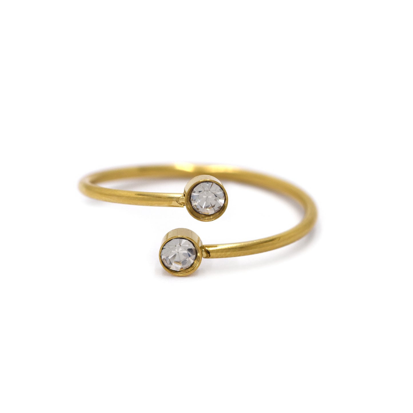 Gold plated Stainless steel cross over cubic zirconia tube set ring - SSYR4287