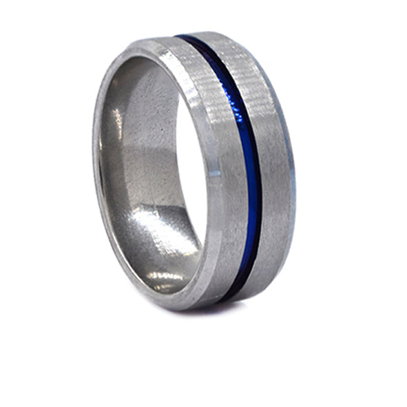 Stainless steel blue striped ring - SSYR2246i