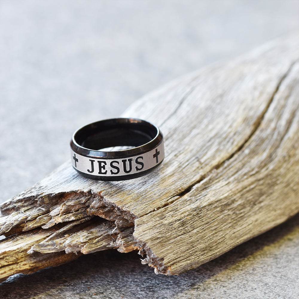 Stainless steel Jesus inscription ring - SSYR4522