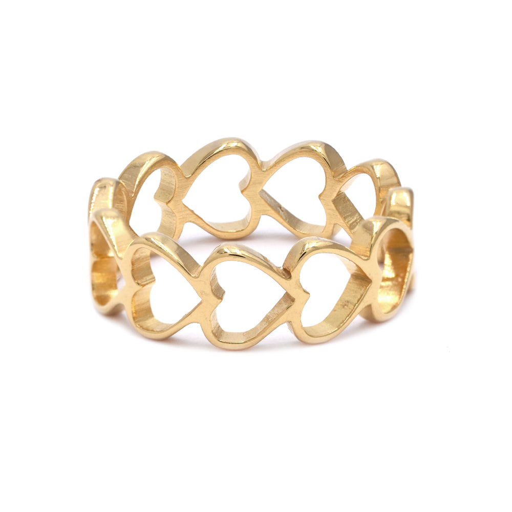 Stainless steel open heart gold eternity ring - SSYR4655