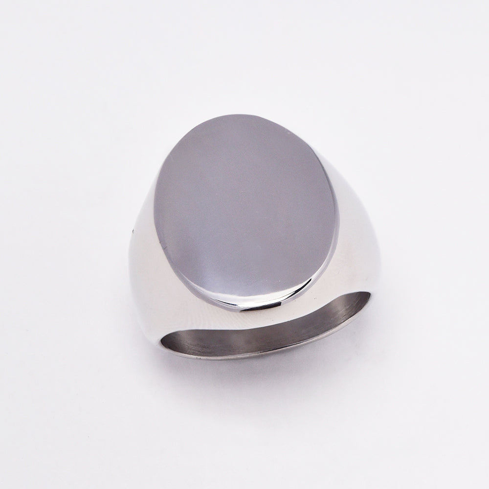 Stainless steel plain oval signet statement ring - Size R - SSYR4947