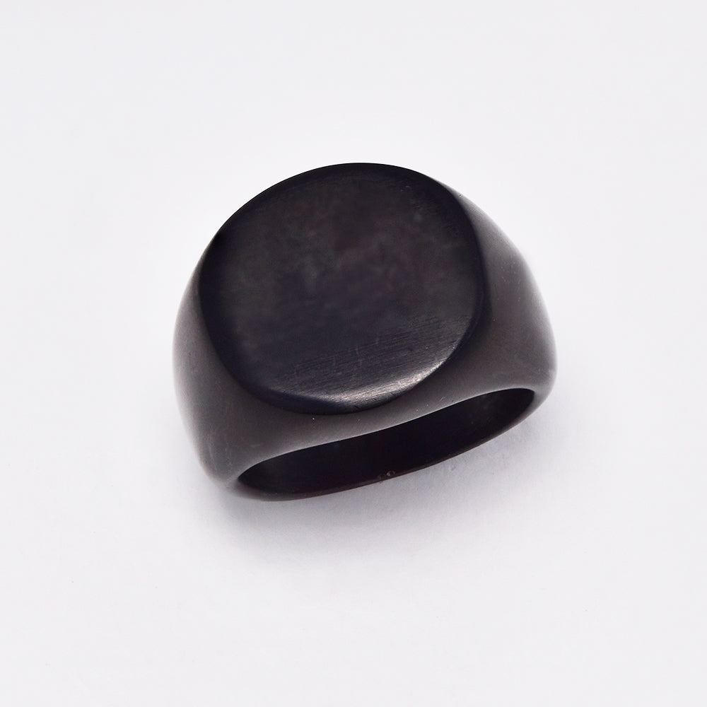 Stainless steel matte black oval signet ring - Size O - SSYR4948