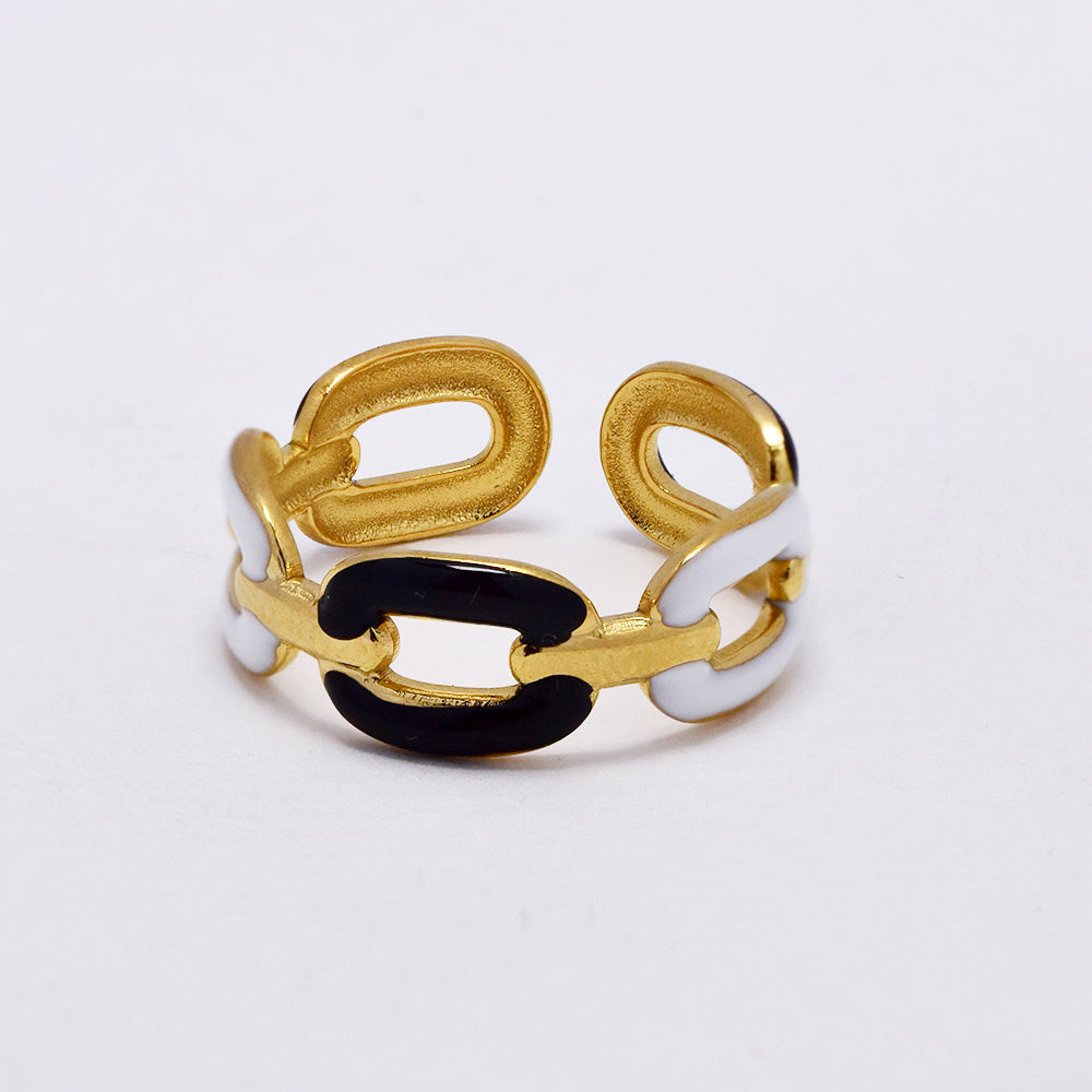 Stainless steel enamel colour channel link free size ring - SSYR5289