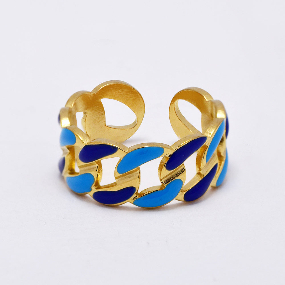 Stainless steel enamel curb link free size ring - SSYR5290