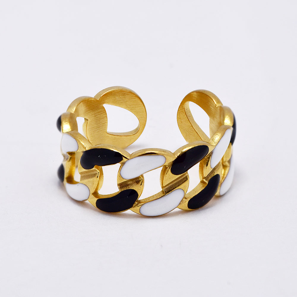 Stainless steel enamel curb link free size ring - SSYR5290