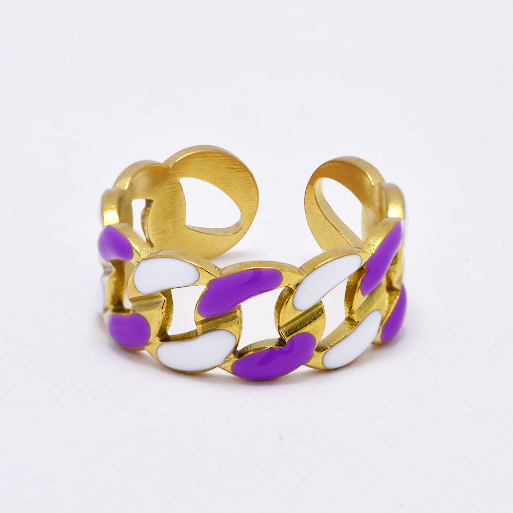Stainless steel enamel curb link free size ring - SSYR5290
